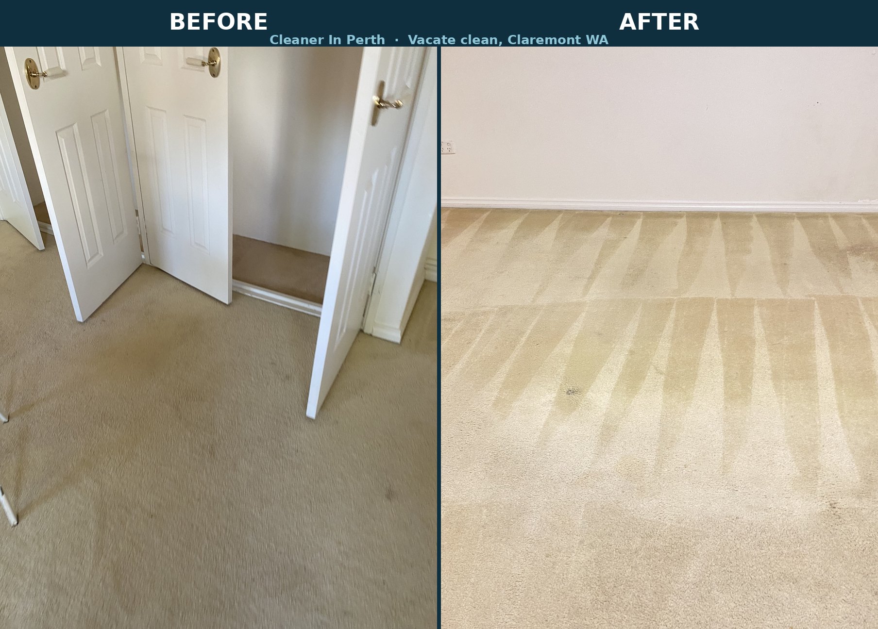 Before and after carpet steam cleaning in a Claremont bedroom during an end of lease clean